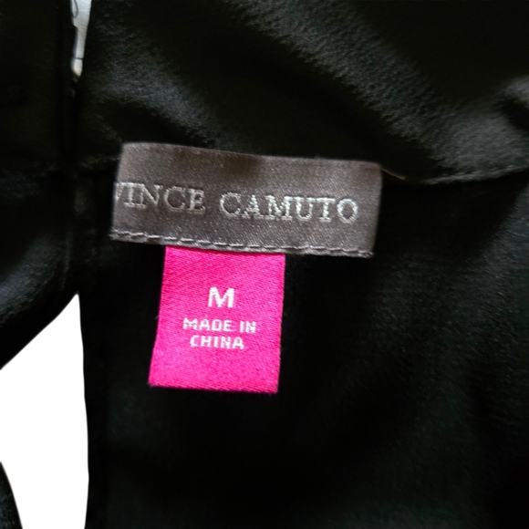 Vince Camuto Black Sheer Sleeve Mock Neck Long Sleeve Blouse Top Women's M - Picture 9 of 9